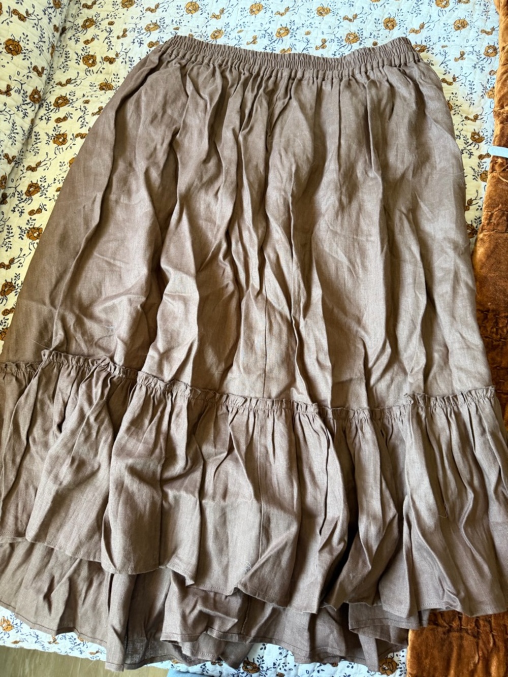 French Meadows Brown Ruffle Linen Skirt